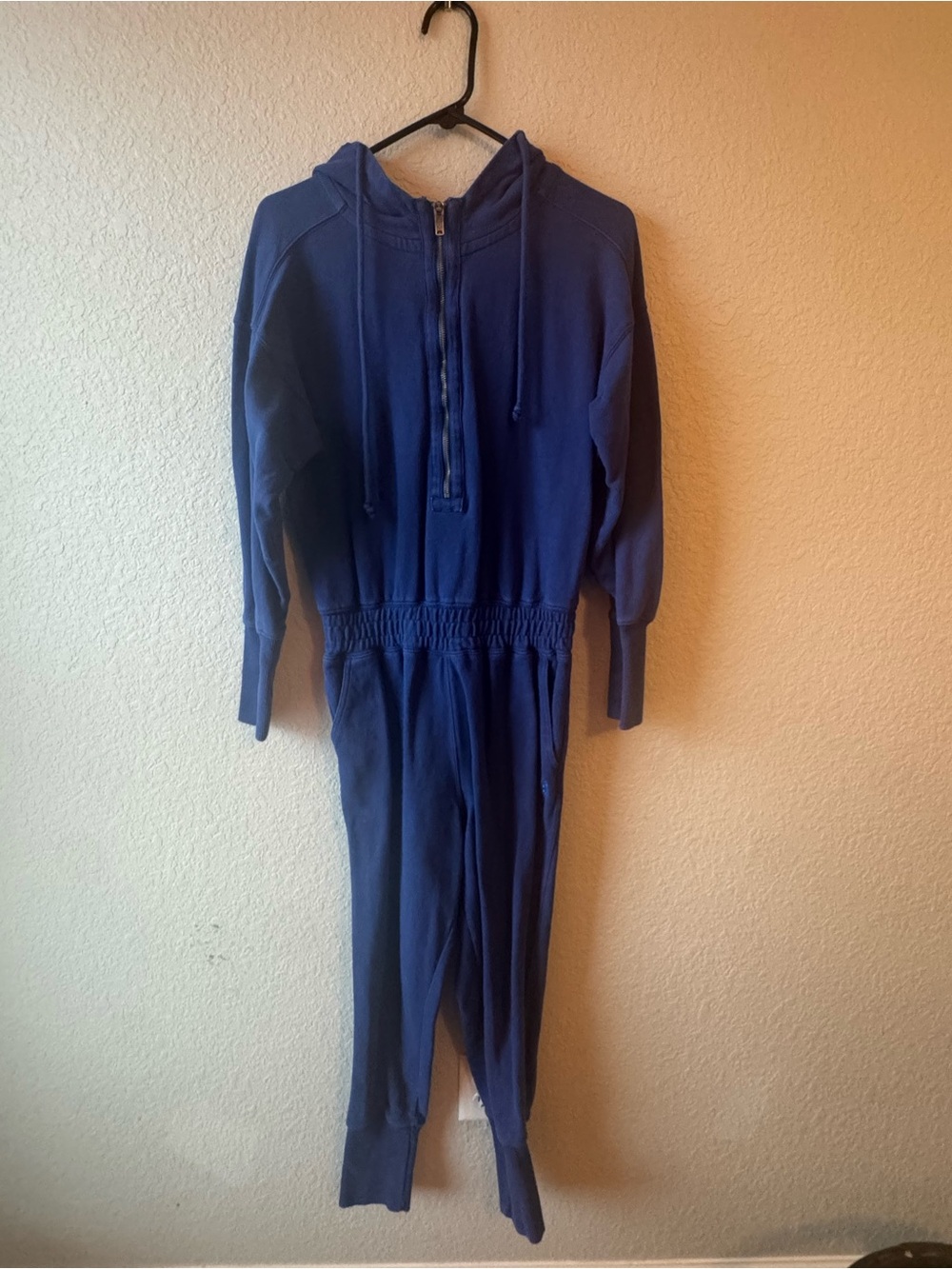 FP Movement by Free People Navy Hooded Zip-Up Jumpsuit